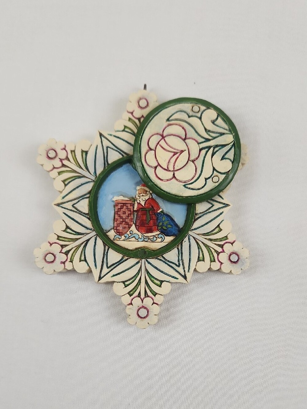 Floral Folk Star Holiday Ornament - Cream & Green, Santa Chimney